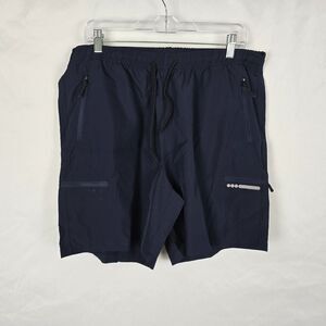 Board Shorts Men's XL Blue Elastic Waist Drawstrings Zip Pockets Workout Sports